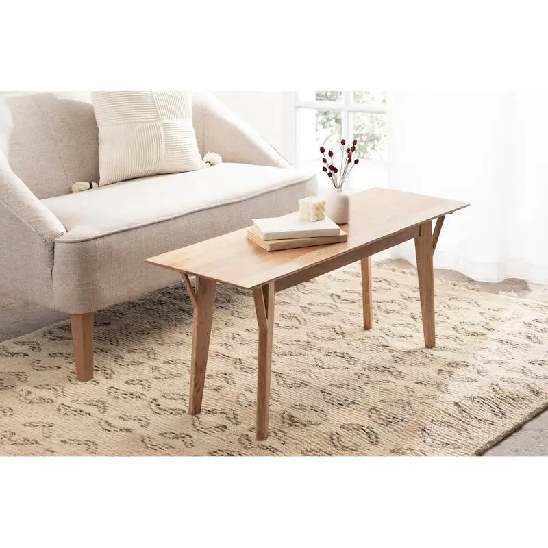 Solid Mango Wood Bench with Mid-Century Modern Design