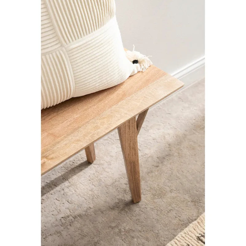Solid Mango Wood Bench with Mid-Century Modern Design