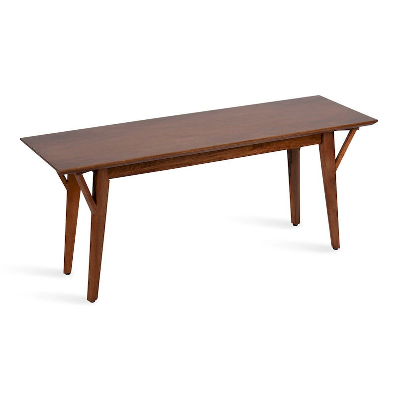 Solid Mango Wood Bench with Mid-Century Modern Design