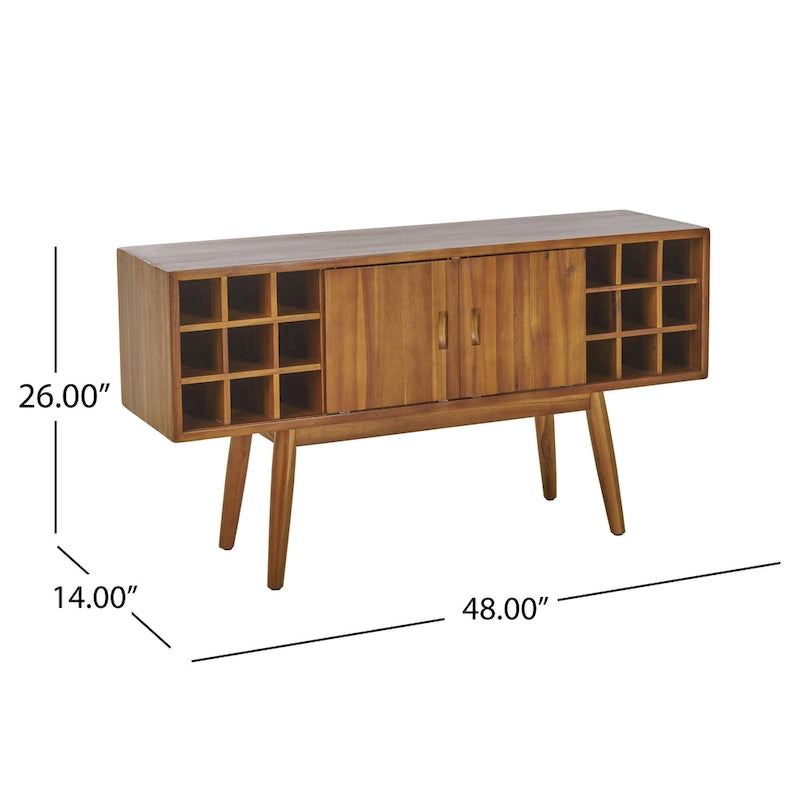 Acacia Wood Wine Cabinet with 18-Bottle Storage