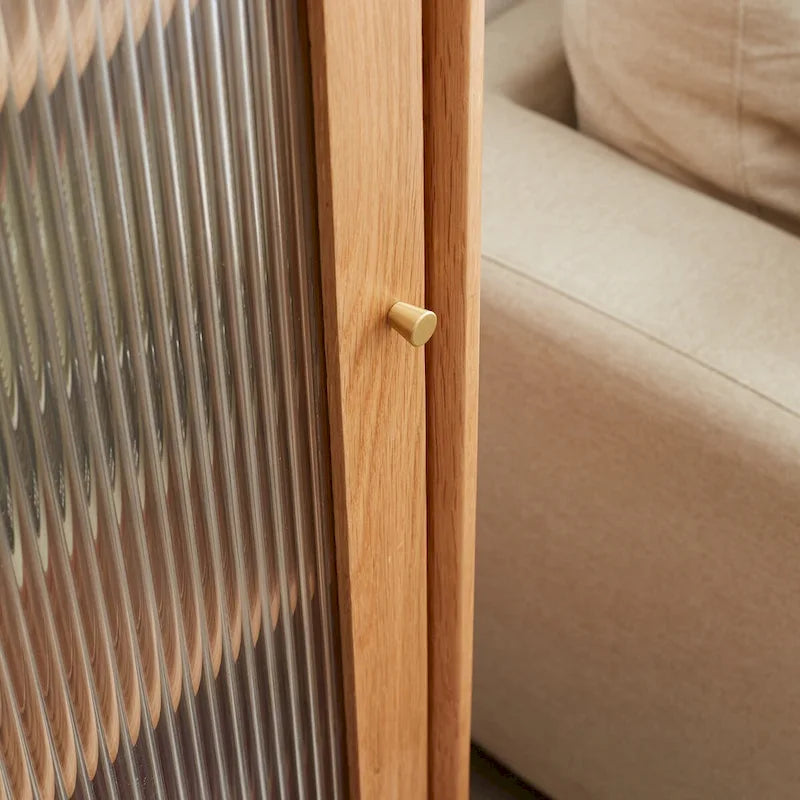Solid Oak Storage Cabinet with Glass Door, 2 Shelves and Drawer