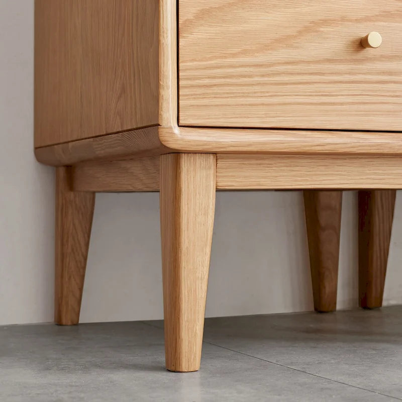 Solid Oak Storage Cabinet with Glass Door, 2 Shelves and Drawer
