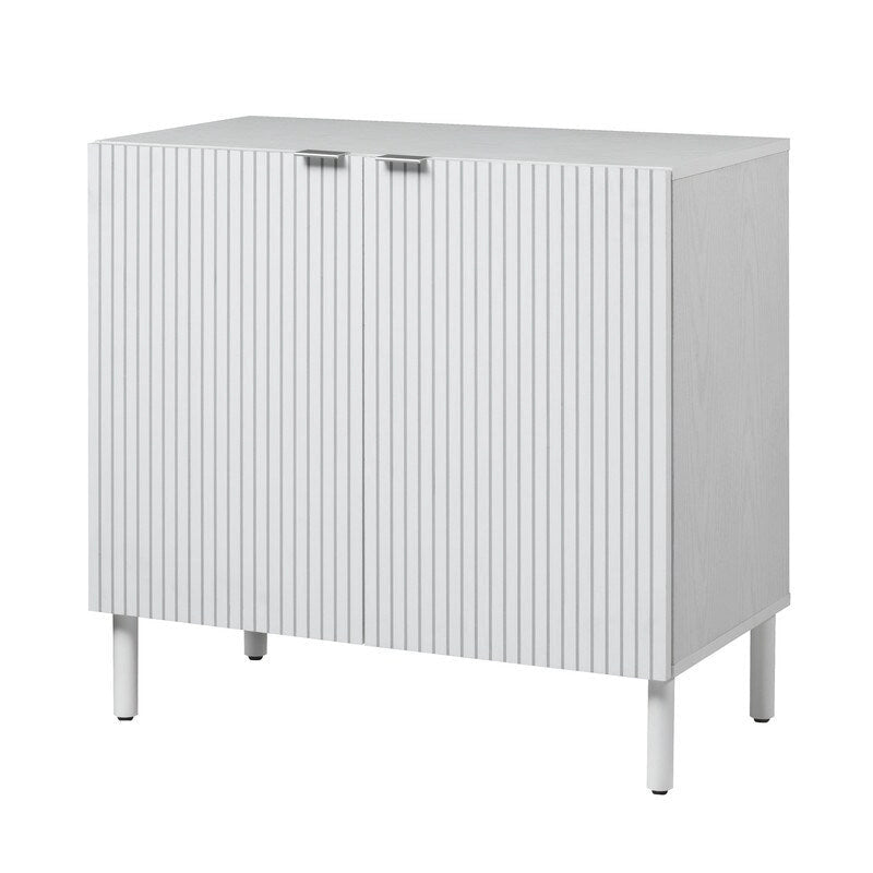 White 2-Door Cabinet with Grooved Panel and Cylindrical Legs