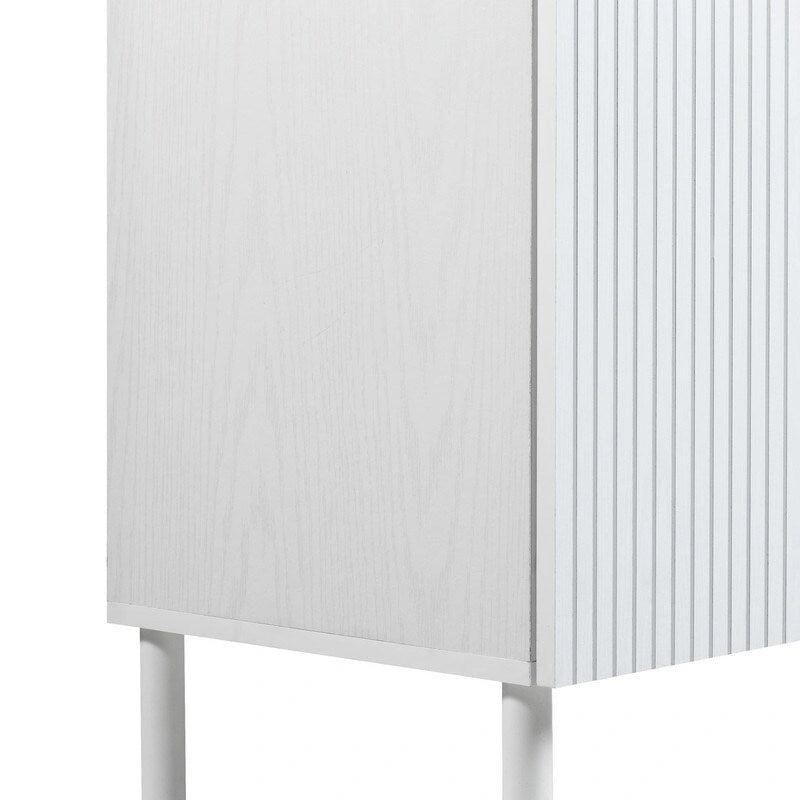 White 2-Door Cabinet with Grooved Panel and Cylindrical Legs