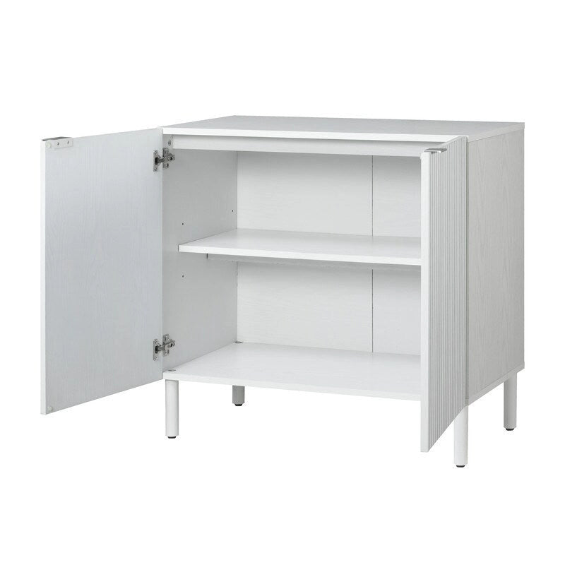 White 2-Door Cabinet with Grooved Panel and Cylindrical Legs