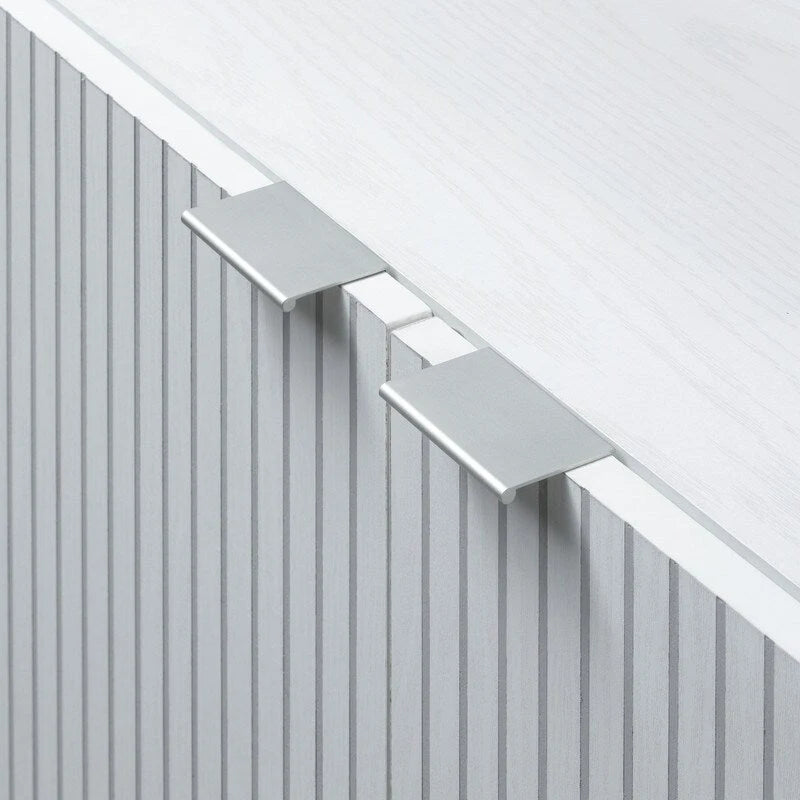White 2-Door Cabinet with Grooved Panel and Cylindrical Legs