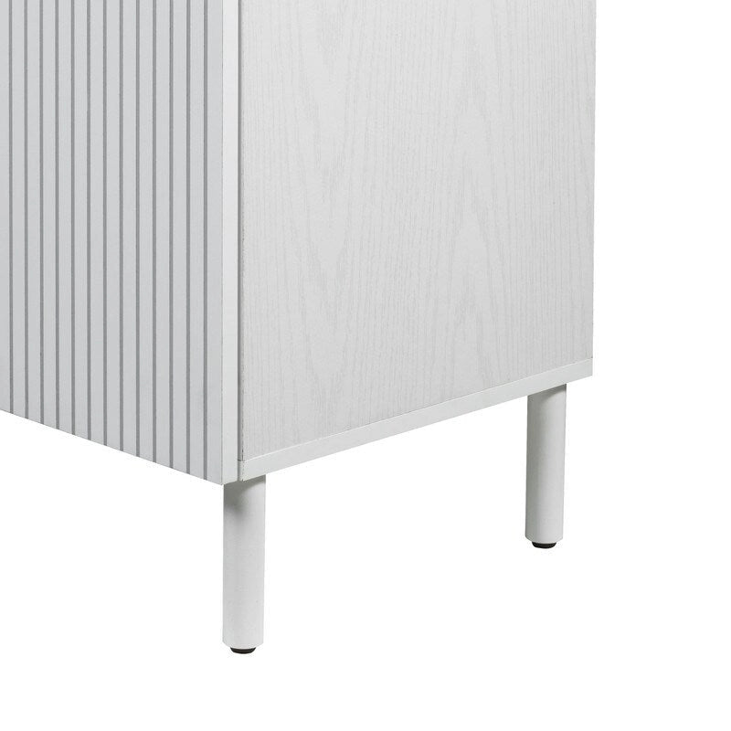 White 2-Door Cabinet with Grooved Panel and Cylindrical Legs