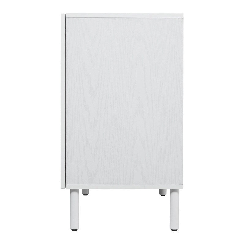 White 2-Door Cabinet with Grooved Panel and Cylindrical Legs
