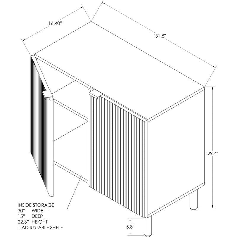 White 2-Door Cabinet with Grooved Panel and Cylindrical Legs