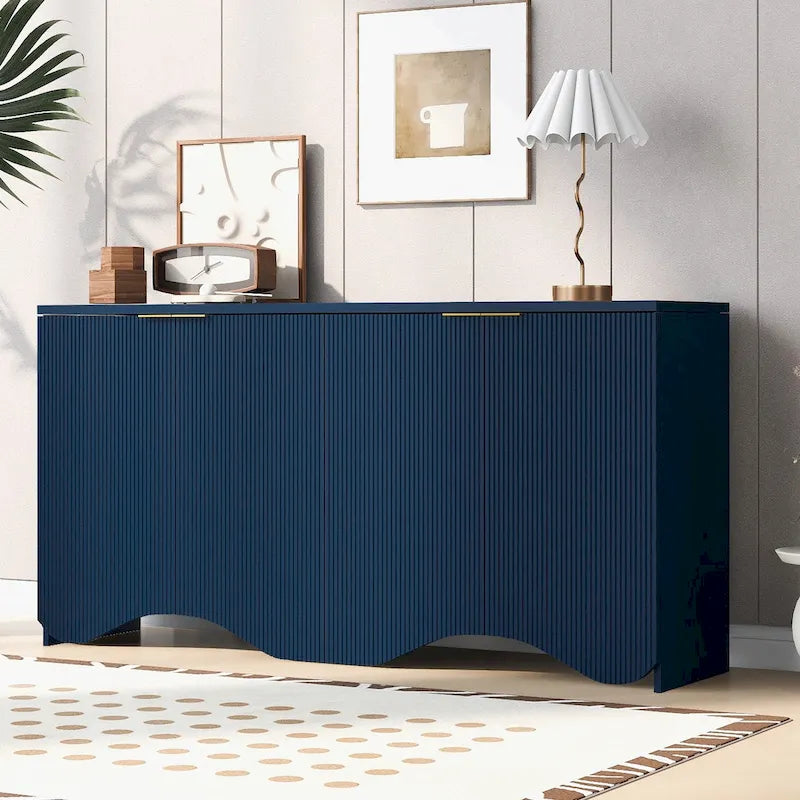 4-Door Storage Cabinet with Striped and Wavy Door Panel