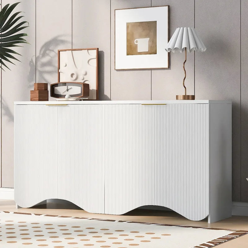 4-Door Storage Cabinet with Striped and Wavy Door Panel