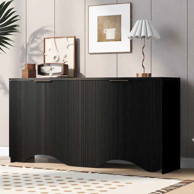 4-Door Storage Cabinet with Striped and Wavy Door Panel