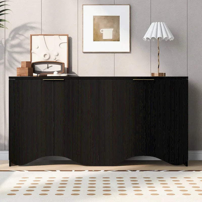 4-Door Storage Cabinet with Striped and Wavy Door Panel