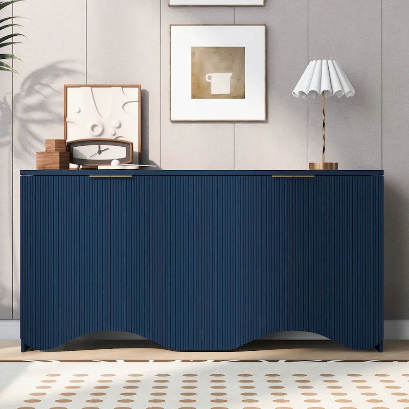 4-Door Storage Cabinet with Striped and Wavy Door Panel