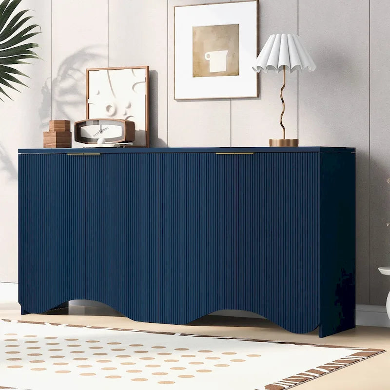4-Door Storage Cabinet with Striped and Wavy Door Panel