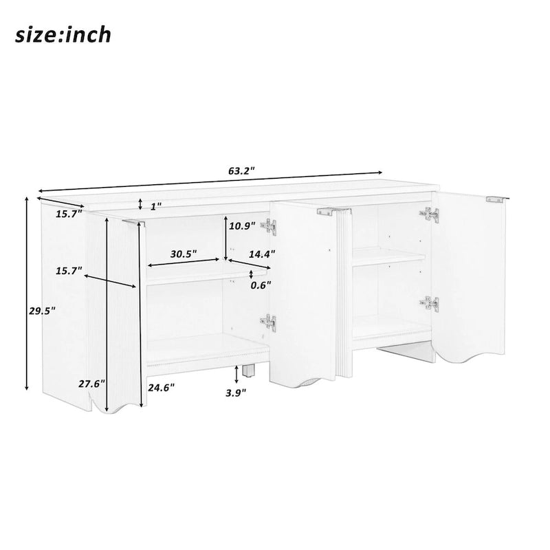 4-Door Storage Cabinet with Striped and Wavy Door Panel