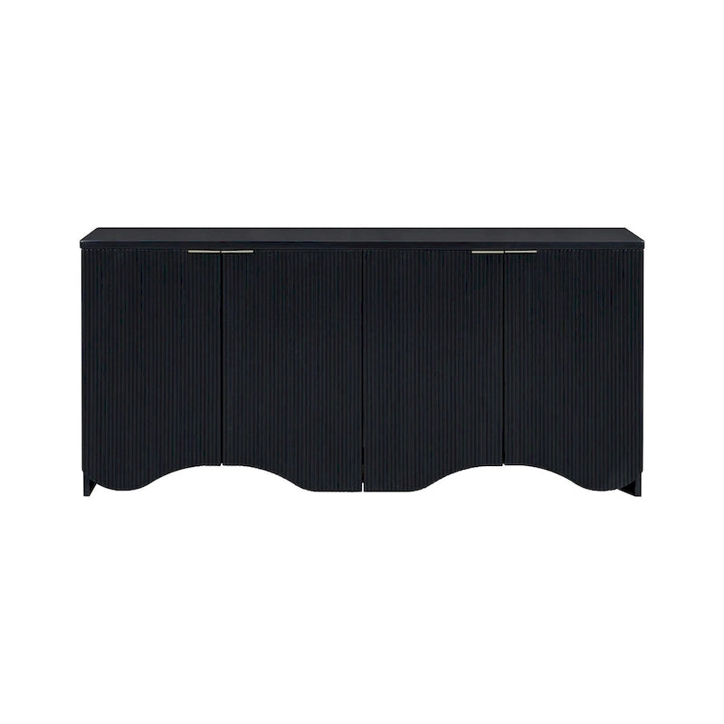 4-Door Storage Cabinet with Striped and Wavy Door Panel