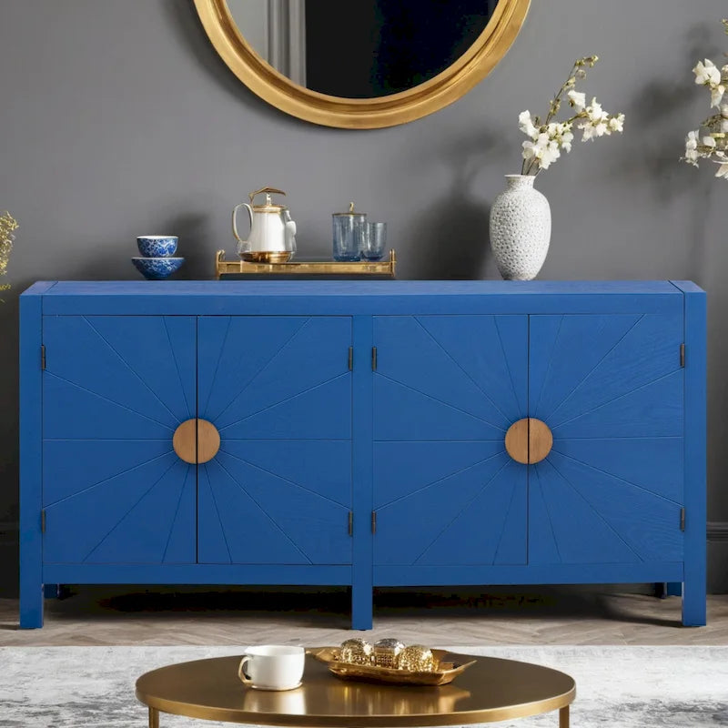 4-Door Ash Veneer Sideboard Cabinet with Radiating Line Door Pattern