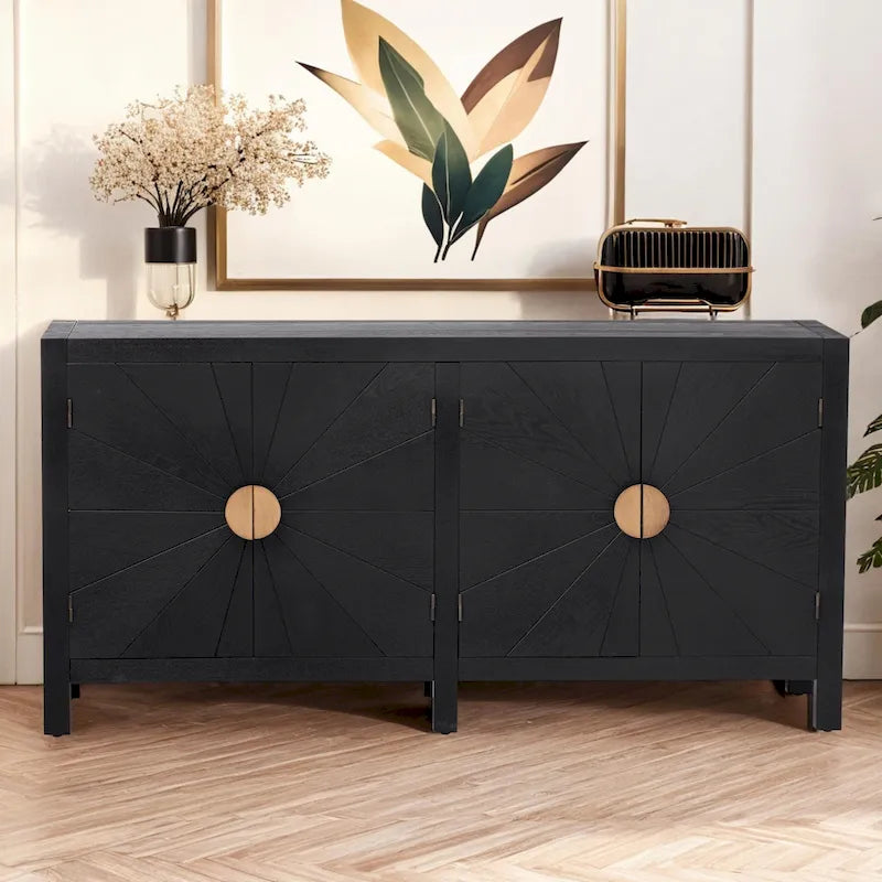 4-Door Ash Veneer Sideboard Cabinet with Radiating Line Door Pattern