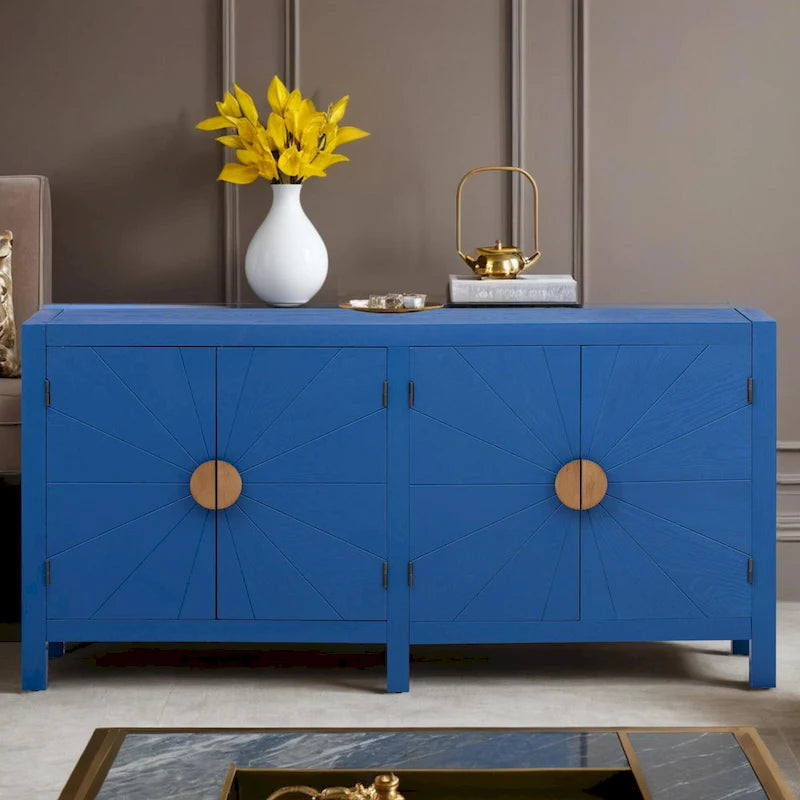 4-Door Ash Veneer Sideboard Cabinet with Radiating Line Door Pattern