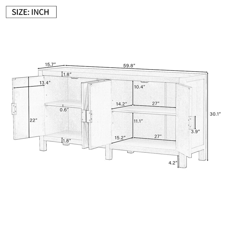 4-Door Ash Veneer Sideboard Cabinet with Radiating Line Door Pattern