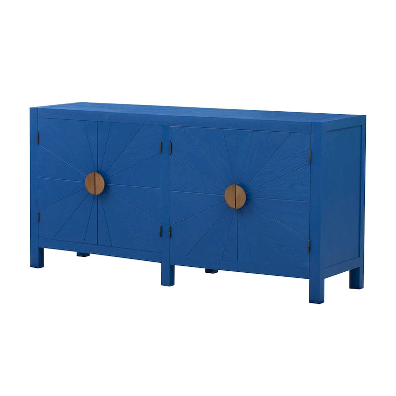 4-Door Ash Veneer Sideboard Cabinet with Radiating Line Door Pattern