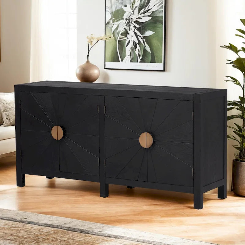 4-Door Ash Veneer Sideboard Cabinet with Radiating Line Door Pattern