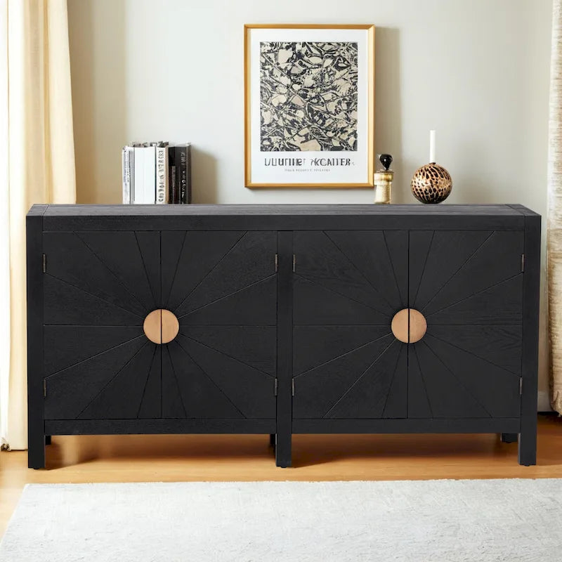 4-Door Ash Veneer Sideboard Cabinet with Radiating Line Door Pattern