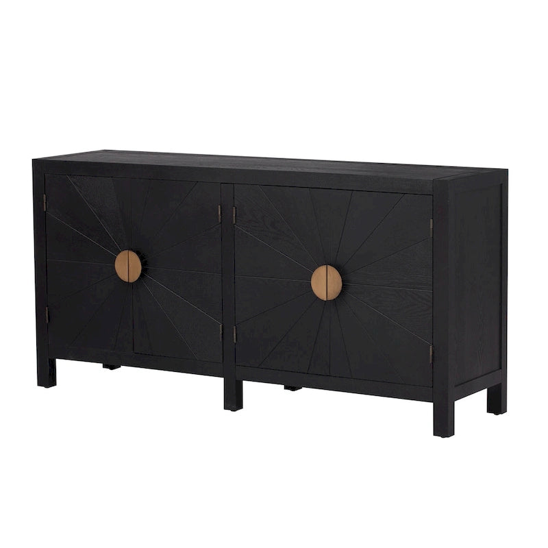 4-Door Ash Veneer Sideboard Cabinet with Radiating Line Door Pattern