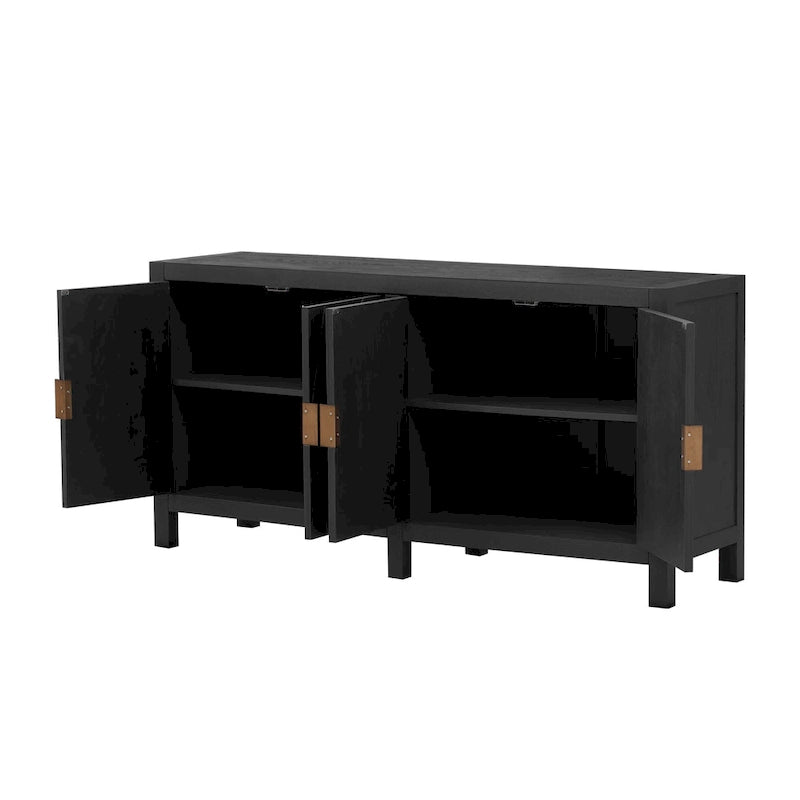4-Door Ash Veneer Sideboard Cabinet with Radiating Line Door Pattern