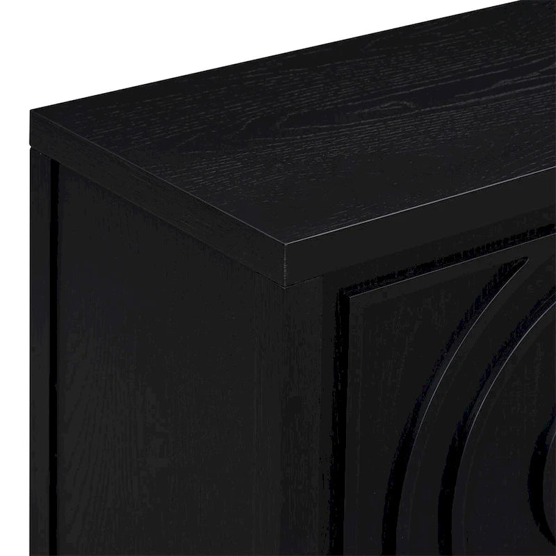 Retro 4-Door Sideboard Cabinet with Circular Groove Design & Round Metal Handles
