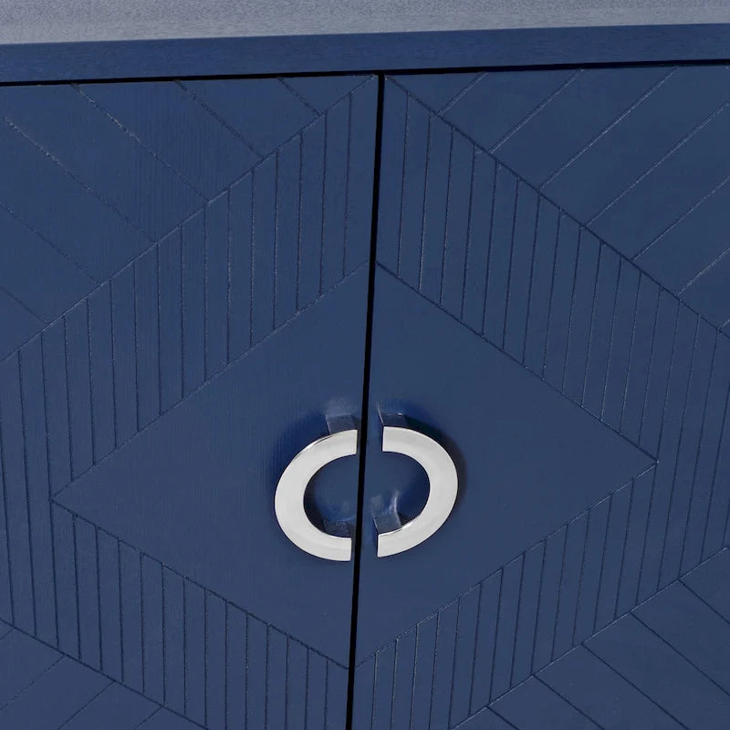 4-Door Storage Cabinet with Sculpted Doors, Pine Legs & Semi-Circle Pulls