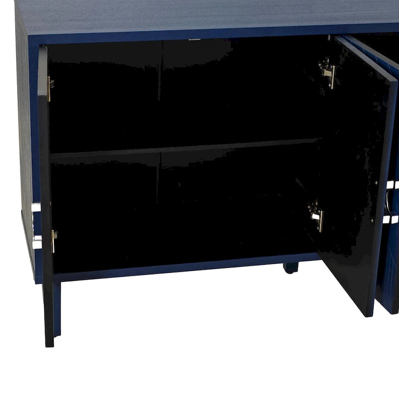 4-Door Storage Cabinet with Sculpted Doors, Pine Legs & Semi-Circle Pulls