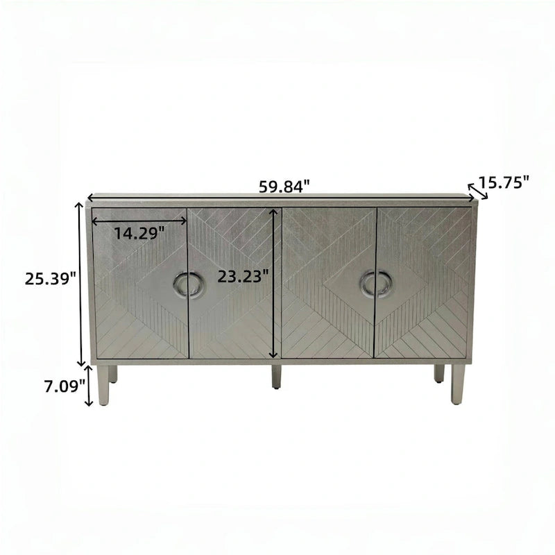 4-Door Storage Cabinet with Sculpted Doors, Pine Legs & Semi-Circle Pulls