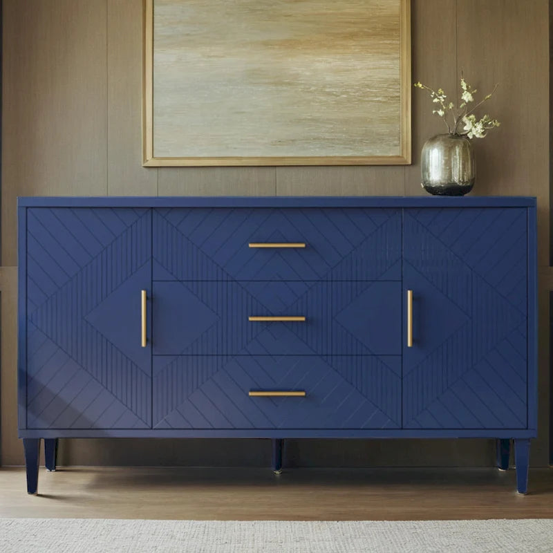 4-Door Storage Cabinet with Sculpted Doors, Pine Legs & Semi-Circle Pulls