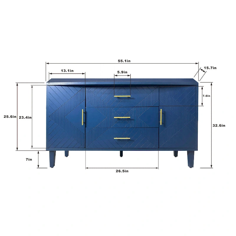 4-Door Storage Cabinet with Sculpted Doors, Pine Legs & Semi-Circle Pulls