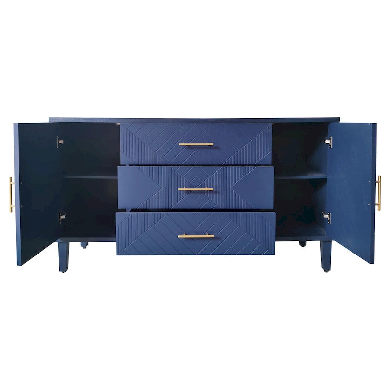 4-Door Storage Cabinet with Sculpted Doors, Pine Legs & Semi-Circle Pulls