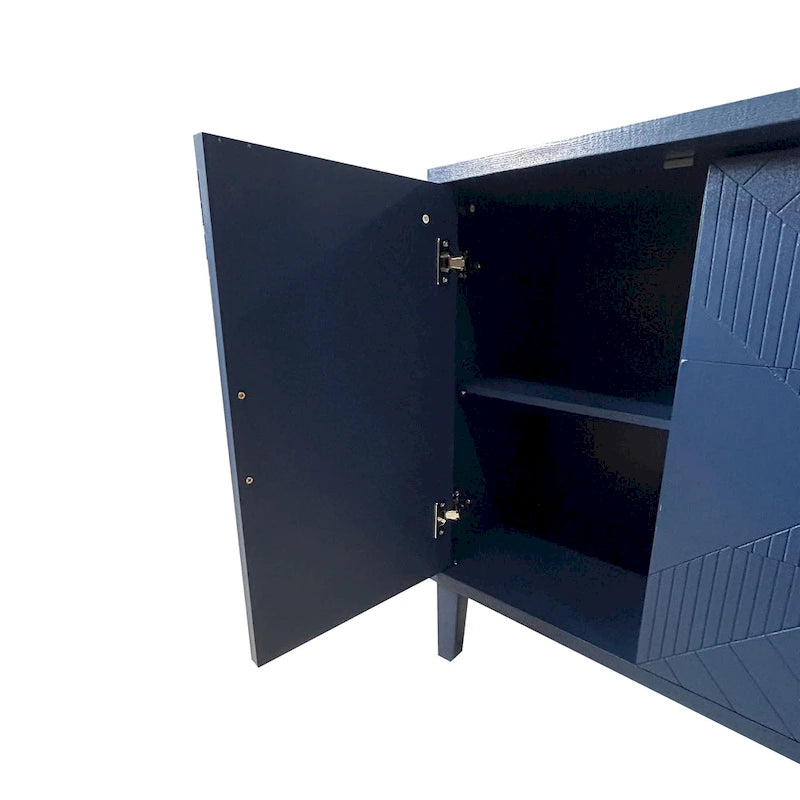4-Door Storage Cabinet with Sculpted Doors, Pine Legs & Semi-Circle Pulls
