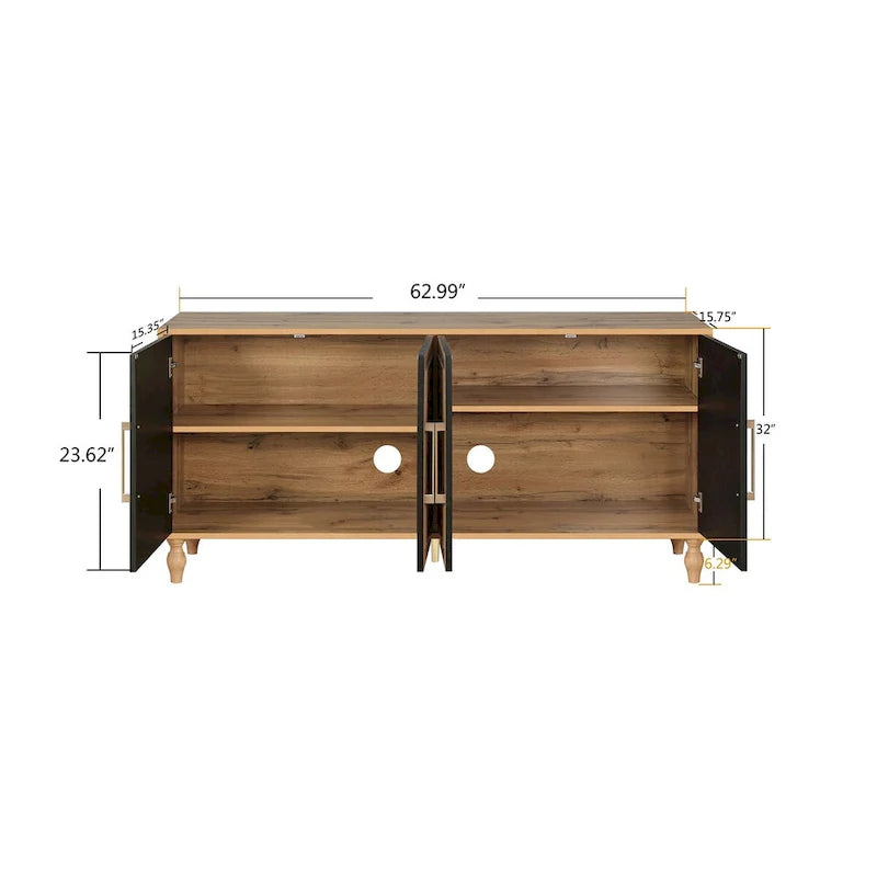 Large Storage Cabinet with Carved Floral Doors and Metal Handles