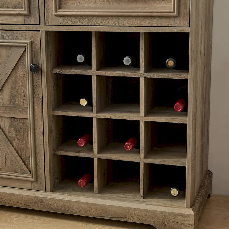 Rustic Buffet Cabinet with 12-Bottle Wine Rack & 2 Drawers