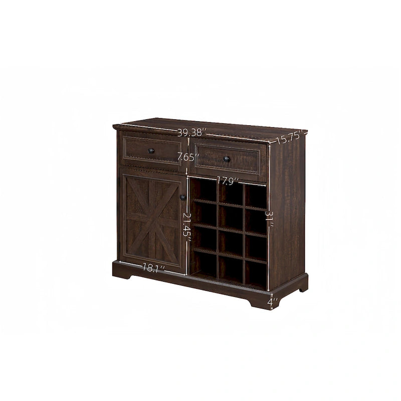 Rustic Buffet Cabinet with 12-Bottle Wine Rack & 2 Drawers