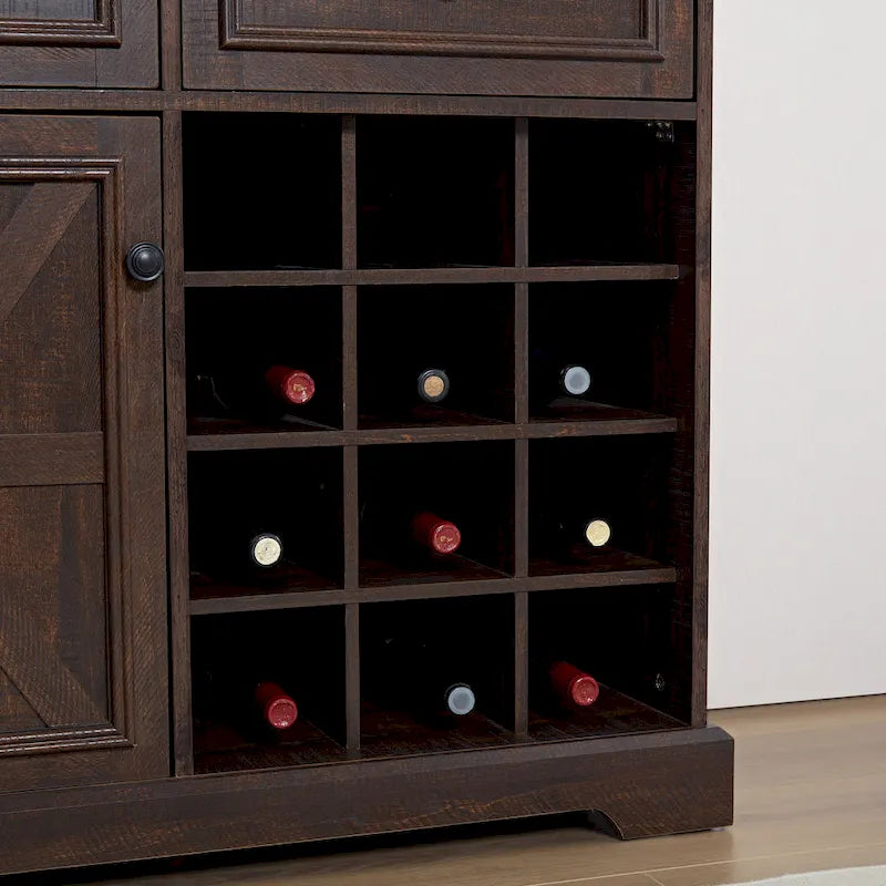 Rustic Buffet Cabinet with 12-Bottle Wine Rack & 2 Drawers