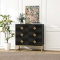 3-Drawer Storage Cabinet with Diamond-Carved Door & Gold Metal Legs