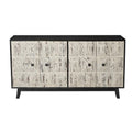 60" Vintage 4-Door Sideboard with Relief Panel Design & Pine Legs
