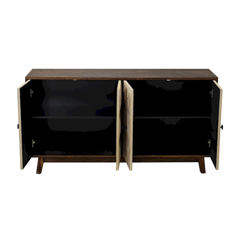 60" Vintage 4-Door Sideboard with Relief Panel Design & Pine Legs