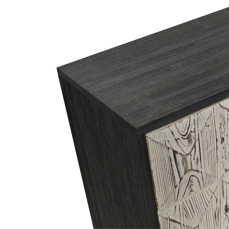 60" Vintage 4-Door Sideboard with Relief Panel Design & Pine Legs
