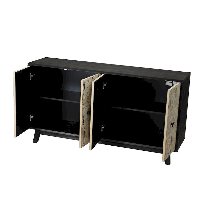 60" Vintage 4-Door Sideboard with Relief Panel Design & Pine Legs