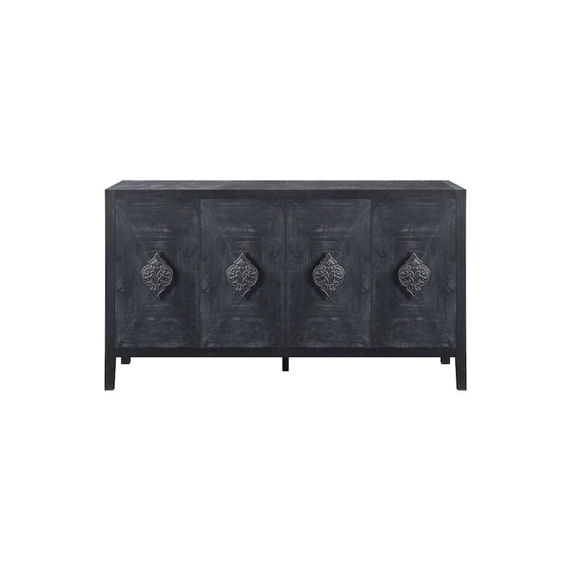 Antique Four-Door Cabinet with Carved Handles