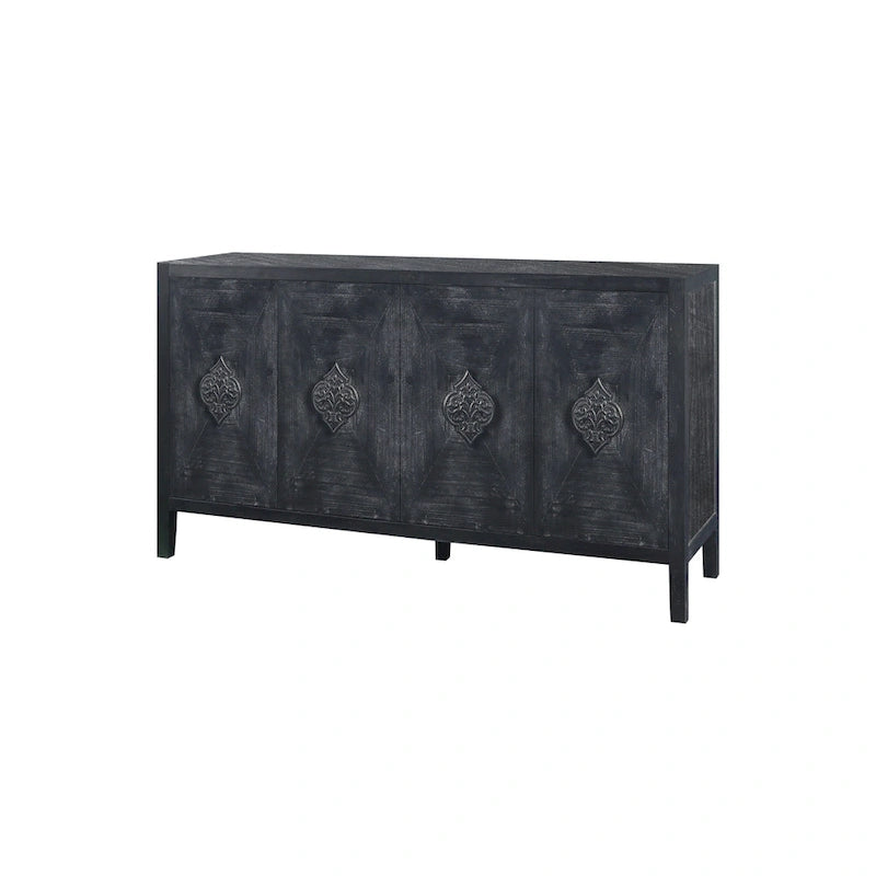 Antique Four-Door Cabinet with Carved Handles