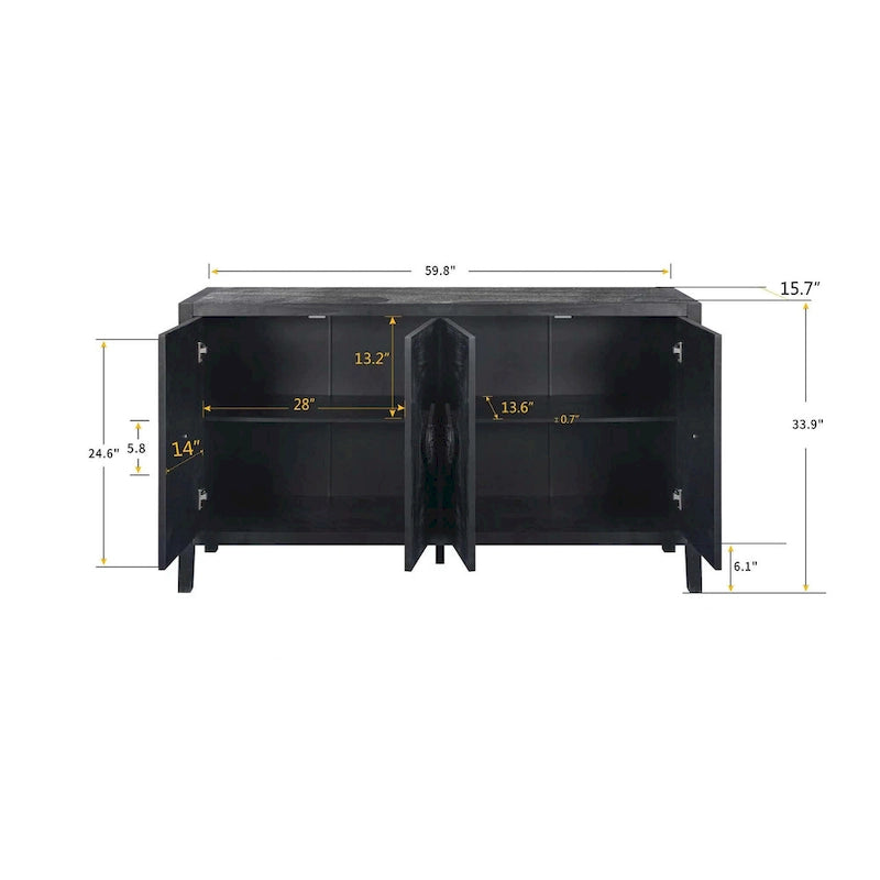Antique Four-Door Cabinet with Carved Handles